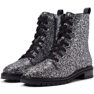 Kate Spade NWT Jemma Glitter Combat Boots (Genuine Leather).
